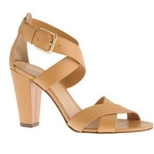 J Crew Made in Italy Mari Tan Leather Strappy Heeled Sandals Size 9 1/2